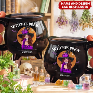 Custom Ceramic Cauldron Coffee Mug - Personalized Halloween Witchy Gifts For Besties, Sisters, BFF, Family, Yourself - She Drinks Like A Queen, But Hexes Like A Goddess