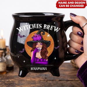 Custom Ceramic Cauldron Coffee Mug - Personalized Halloween Witchy Gifts For Besties, Sisters, BFF, Family, Yourself - She Drinks Like A Queen, But Hexes Like A Goddess