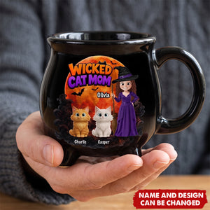 Custom Ceramic Cauldron Coffee Mug - Personalized Halloween Witchy Gifts For Cat Lovers, Cat Mom And Dad - The Witching Hour With My Cats
