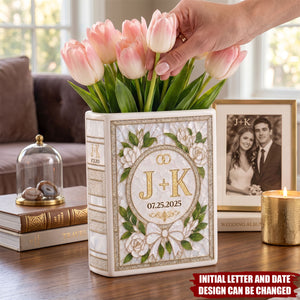 Custom Book Vase - Personalized Anniversary Wedding Gifts For Husband And Wife, Him And Her - Chapters Of Our Forever