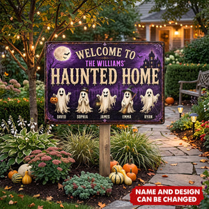 Custom Ghost Home Decor Metal Sign - Personalized Halloween Birthday Gifts For For Mom, Dad, Brother, Sister - Ghosts Live Here Full Time