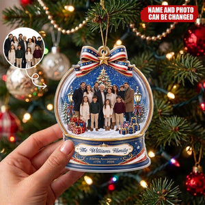 Custom Acrylic Ornament - Personalized Custom Photo Christmas 250th Anniversary Family Wrapped In Love