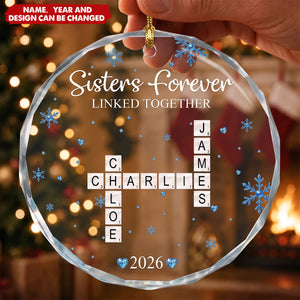 Brothers & Sisters Forever Linked Together - Custom Scrabble Crosswords Family Names - Personalized Ornament