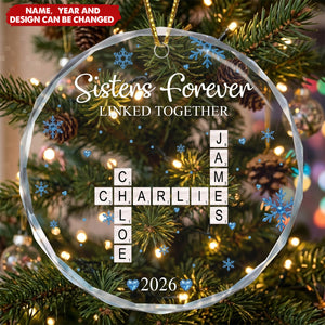 Brothers & Sisters Forever Linked Together - Custom Scrabble Crosswords Family Names - Personalized Ornament