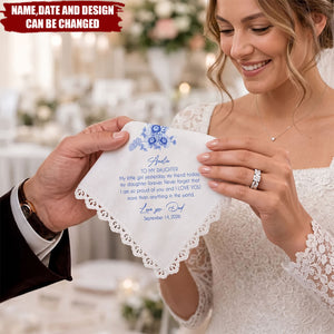 Birth Flower Toile Blue Wedding Bridal To Daughter Granddaughter - Personalized Handkerchief