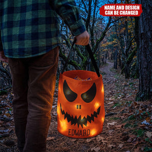 Halloween Candy Bag For Kids Scary Pumpkin Face - Personalized Halloween Basket