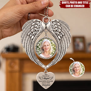Custom Photo Memorial I Have An Angel Watching Over Me - Personalized Angel Wings Photo Ornament