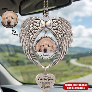 Custom Photo Memorial Pet I Will Carry You With Me - Personalized Angel Wings Photo Ornament