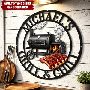 Custom BBQ Shaped Metal Sign - Personalized Grilling Gifts For BBQ Lovers, Family, Friend, Yourself - Smoke Fire Good Times