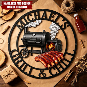 Custom BBQ Shaped Metal Sign - Personalized Grilling Gifts For BBQ Lovers, Family, Friend, Yourself - Smoke Fire Good Times