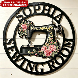 Personalized Cutout Metal Sign - Birth Flowers Blooming In The Sewing Room For Her