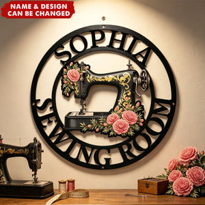 Personalized Cutout Metal Sign - Birth Flowers Blooming In The Sewing Room For Her