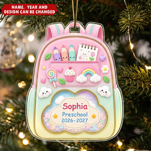 Personalized Custom Shaped Acrylic Ornament - Kids Backpack First Day Of School