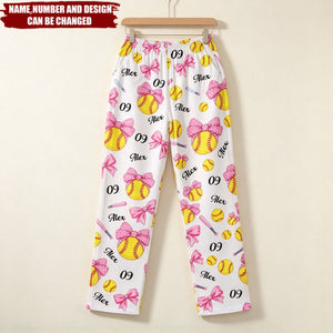 Coquette Bow Personalized Sports Lounge Pants, Custom Name & Number, Cute Gift for Softball, Football & Basketball Players