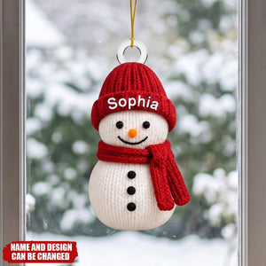 Custom Knitted Snowman, Winter Acrylic Ornament - Personalized Christmas Birthday Gifts For Family,Friend - Personalized Ornament