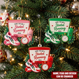 Custom Name Christmas Gifts For Sports Loves - Personalized Acrylic Ornament - The Year I Started Running