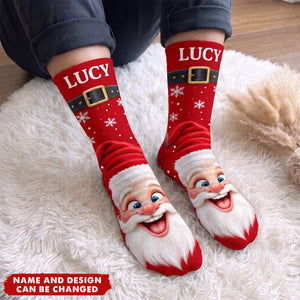 Funny Christmas Gag Gift For Him - Personalized Novelty Christmas Character Feet Socks