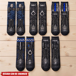 Funny Police 3D Thin Blue Line & K9 Design, Novelty Gag Gifts For Cops - Personalized Socks