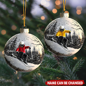 Bright White Snowy Funny Skiing - Personalized Acrylic Flat Ornament