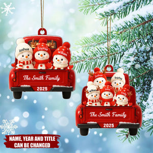 Family Snowman on Christmas Truck - Personalized Christmas Acrylic Ornament