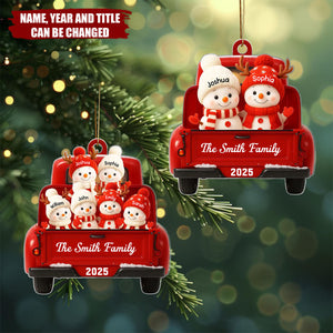 Family Snowman on Christmas Truck - Personalized Christmas Acrylic Ornament