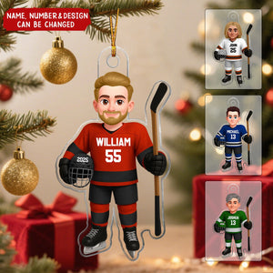 3D Effect Hockey Player - Personalized Christmas Acrylic Ornament