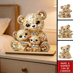 Mommy And Me Crystal Bear - Personalized Custom 2-Layer Wood Plaque With Flat Base