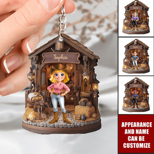 Cowgirl's Barn - Personalized Cowgirl Acrylic Keychain