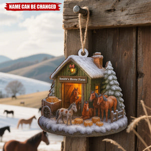 Custom Wood Ornament - Personalized Christmas At The Horse Farm