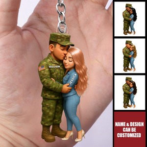 Army Hugging Couple - Personalized Acrylic Keychain, Gift For Couple, For Him, For Her