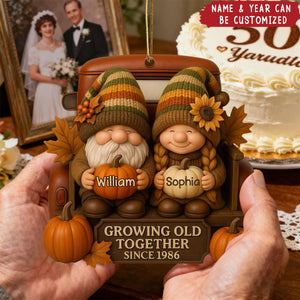 Dwarf Couple Growing Old Together - Personalized Acrylic Ornament, Anniversary Christmas Gift for Couples