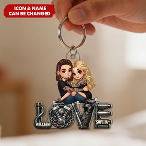 Biker Couple Together - Personalized Acrylic Keychain - Gift For Bikers, Gift For Him, For Her
