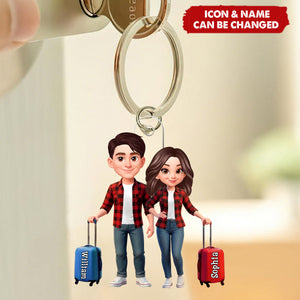 Couple Travel Adventure Traveling Destination 2D Flat - Personalized Acrylic Keychain - Gift for Travelers