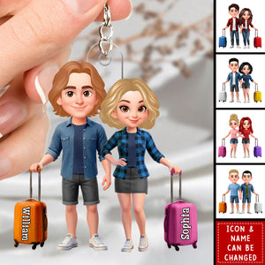 Couple Travel Adventure Traveling Destination 2D Flat - Personalized Acrylic Keychain - Gift for Travelers