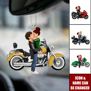 Kissing Hugging Doll Motorcycle Couple - Personalized Car Ornament