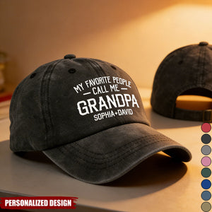 My Favorite People Call Me Papa With Kids, Grandkis' Names - Personalized Distressed Denim Cap