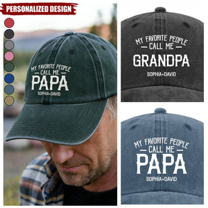 My Favorite People Call Me Papa With Kids, Grandkis' Names - Personalized Distressed Denim Cap