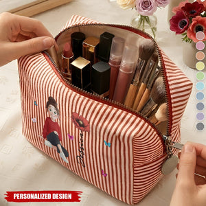 Custom Birth Flower - Name And Cute Cartoon Designs For Her - Personalized Makeup Bag