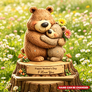 Loving Bears Mom & Kids - Personalized 2-Layered Wooden Plaque - Heartfelt Mother's Day Gift for Mom