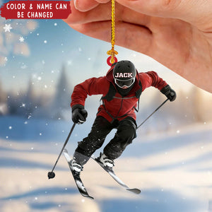 Personalized Skiing Christmas Acrylic Ornament, Unique Winter Sports Holiday Xmas Decor for Snow Lovers