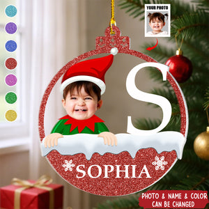 Christmas Elf Monogram Kid - Personalized Acrylic Photo Ornament