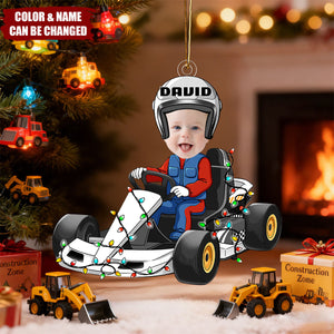 Racing Car Kid Custom Face - Personalized Acrylic Photo Ornament