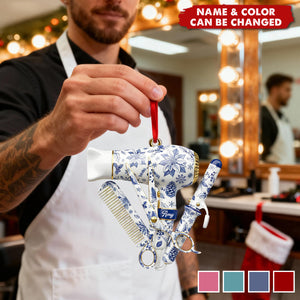 Hairstylist Toile de Jouy Ornament, Personalized Christmas Acrylic Ornament, Gift For Hairdresser, Stylist or Salon Owner