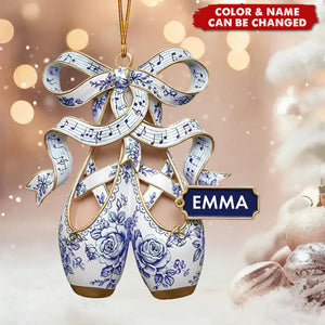 Toile De Jouy Ornaments, Personalized Ballet Shoes Ornament, Christmas Gift for Dancer, Ballerina, Ballet Teacher