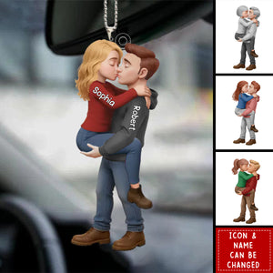 Personalized Romantic Kissing Couple Acrylic Car Ornament - Anniversary Wedding Gifts For Husband And Wife - Love In Every Piece