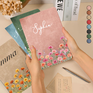 Custom Birth Flower & Name For Her, Wife, Daughter, Sister - Personalized Leather Journal