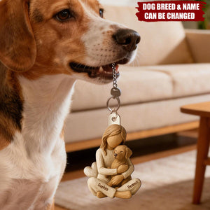 Girl & Her Dog - Personalized Acrylic Keychain - Gift For Dog Lover