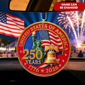 USA 250th Anniversary Car Ornament, 1776-2026 Liberty Bell Decoration, Patriotic Car Ornament