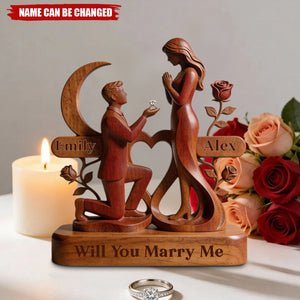 Personalized Couple Proposal-Themed Wooden Sculpture Ornament
