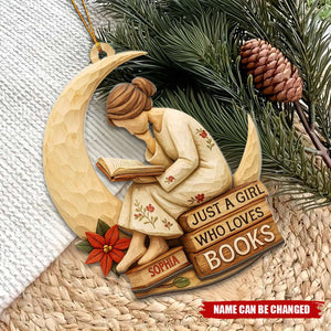 Just A Girl Who Loves Books Personalized Wooden Christmas Ornament